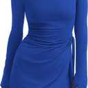 PRETTYGARDEN Women 2025 Mini Bodycon Dresses Long Sleeve Ruched Fitted Short Night Out Trendy Party Club Outfits Fall Clothes (Medium, Blue)