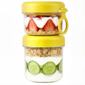 LKTKJDS On the Go Yogurt Parfait Snack Cup 26 oz with Spoon & Lid, 100% Leak Proof Granola Holder for To Go Breakfast Cereal Fruit Overnight Oats Container Reusable, Travel Hiking Camping  Pack Of 2