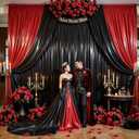 Black Satin Backdrop Curtains 2 Panels - Glitter Photo Drapes for Baby Shower, 10x10FT Shimmer Back Drop Cloth, Wrinkle Free for Birthday Party Prom Wedding Photoshoot Background
