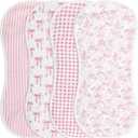 Boao 4 Pack Baby Burp Cloths Pink Bow Rayon Cotton Baby Burping Cloths 21" x 10" Soft Muslin 7 Absorbent Layers Washcloths Newborn Face Towels for Teething Drooling Infant Boy Girl Unisex