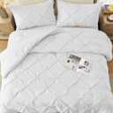 UNIKOME King Size Comforter Set White - Ultra Soft Boho Pintuck Down Alternative Bedding Set for All Seasons, 3 Pieces Lightweight Warm Pinch Pleat Bed Set with Comforter, 2 Pillowcases