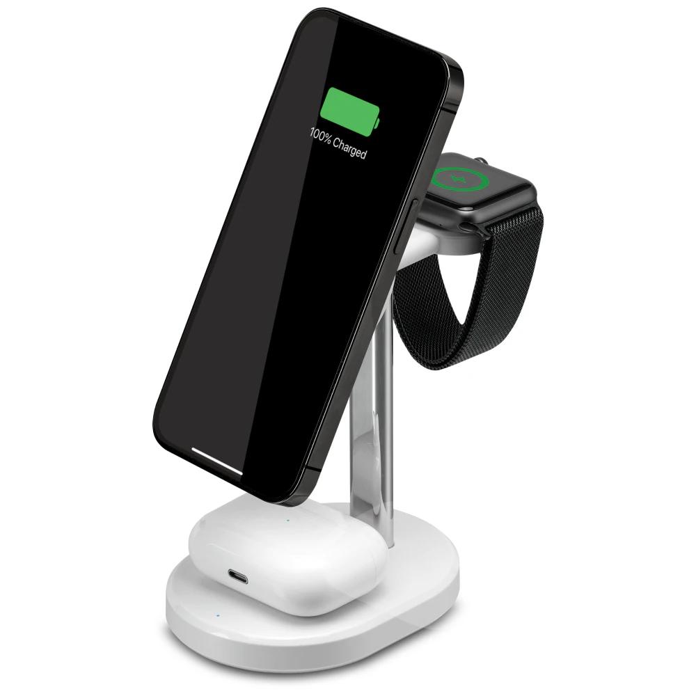 iLive 3-in-1 Wireless Charging Stand - White