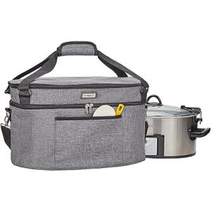 HOMEST Slow Cooker Bag for Crock-Pot 6-8 Quart, Insulated Travel Carrier with Easy to Clean Lining, Carry Case with Top Zip Compartment and Accessory Pocket (6 Quarts, Grey)