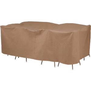 DUCKCOVERS Essential Water-Resistant 109 Inch Rectangular/Oval Patio Table & Chair Set Cover, Outdoor Table Cover (Latte)