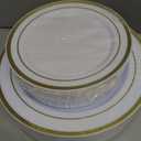 BESTVIP 350PCS Gold Plastic Dinnerware Set, Disposable Party Plates for 50 Guests, Include: 100 Plastic Plates, 50 Pre Rolled Napkins with Gold Silverware, 50 Cups