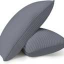 HYLEORY Bed Pillows Queen Size Set of 2 for Sleeping - Luxury Hotel Pillows, Soft & Supportive Down Alternative Microfiber Cooling Pillow for Night Sweats Back/Stomach/Side Sleepers, Grey