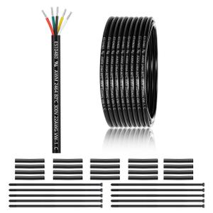 22 Gauge 5 Conductor Electrical Wire 50FT, UL 2464 22 AWG 5 Wire Cable Tinned Copper PVC Stranded 22/5 Core Wire for LED Lighting, Outdoor Low Voltage Extension Cable, Automotive etc.