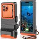 Diving Phone Case for iPhone 17 16 15 14 13 Pro Max Galaxy S25 S24 S23 Ultra, 50ft/15m Professional Waterproof Underwater Case with Real Touchscreen, Universal Camera Housing for Snorkeling (Orange)