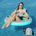 CALOBANA Round Floating Ring Inflatable Water Hammock Heavy Duty River Floats Lake Raft for Adults Tanning Pool Lounger Float Island Platform Pad Mat for Party