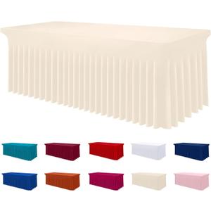 Smiry Spandex Tablecloth 6 Pack, Elastic Fitted Stretch Tablecloth for 8FT Rectangle Tables, Waterproof Washable Table Cover Skirt for Wedding, Banquet & Parties (Beige, 96Lx30Wx30H Inch)