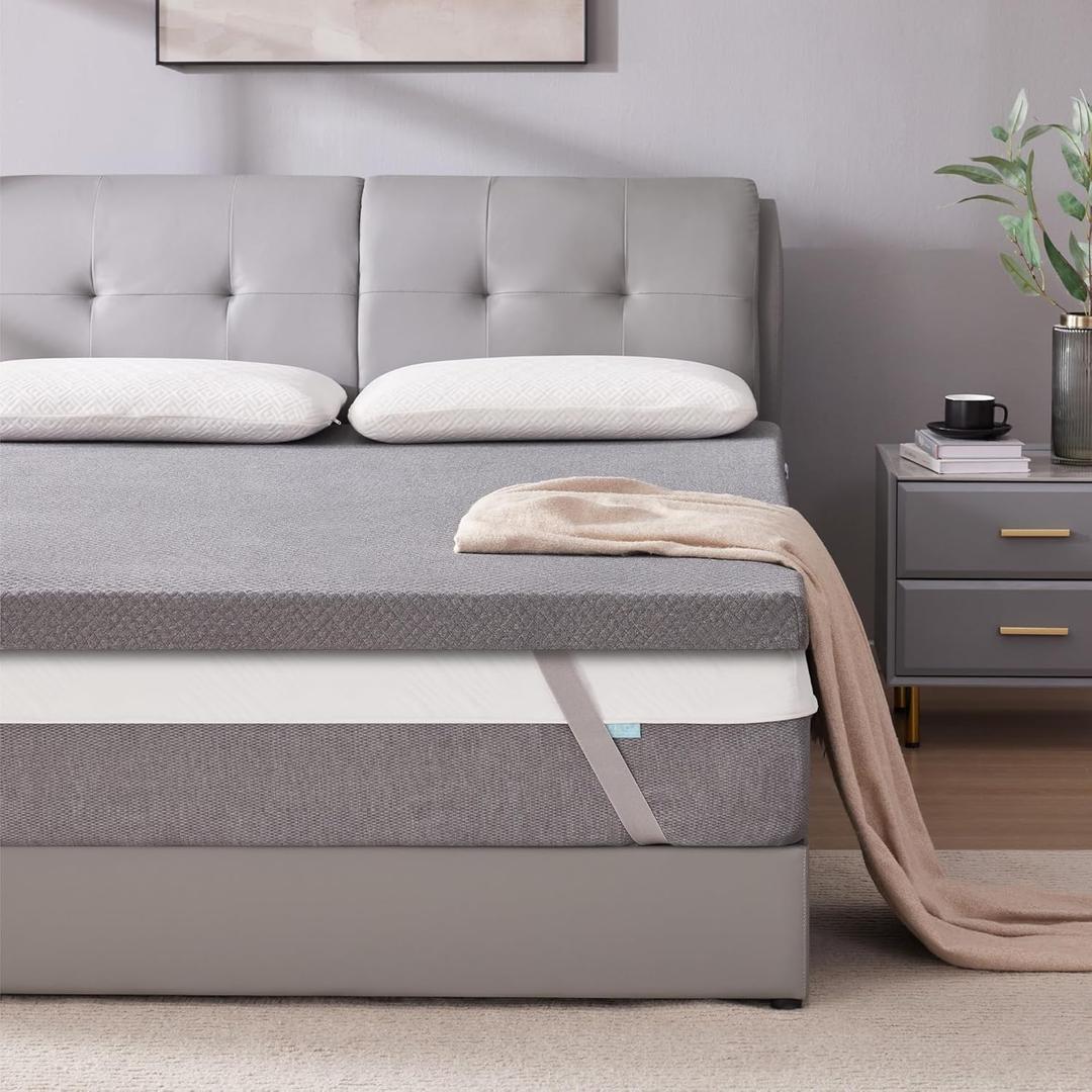 SINWEEK 3 Inch Gel Memory Foam Mattress Topper Full Size, Pad for Back Pain, Bed Topper with Removable Soft Cover, CertiPUR-US Certified,Grey