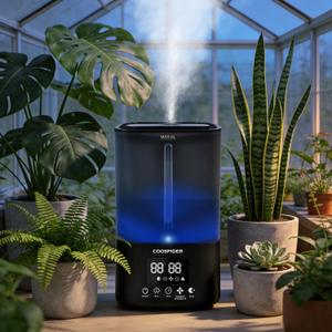 Coospider 5L Humidifier for Indoor Plants, Top Fill Humidifier for Grow Tent, Cool Mist Humidifiers with Timer & Humidity Control, Quiet Fogger for Plants, Mushroom, Greenhouse, Terrarium, Bedroom (500b-black)