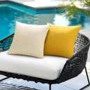 ANRODUO Pack of 2 Beige Outdoor Pillow Covers for Patio Furniture Decorative Farmhouse Linen Cushion Sham Outdoor Waterproof Outside Square Pillowcase for Garden Balcony Bench Summer Decor 20x20 Inch