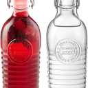 Bormioli Rocco Officina 1825 Swing Top Bottle with Handles (Set of 2) - 37.25 oz with Flip Top, Airtight Beverage Storage Bottles for Juice, Wine, Kombucha, Salad Dressing - Made in Italy