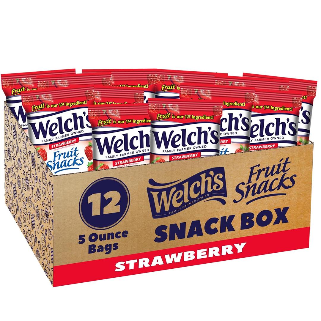 Welch's Fruit Snacks, Strawberry, Perfect for School Lunches, Sharing Size Bags, 5 oz (Pack of 12) BBD: 06/15/26