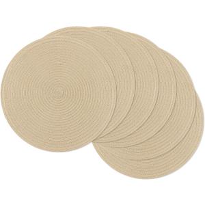 SHACOS 15 inch Round Braided Placemats Set of 6 Cotton Polyester Heat Resistant Table Mats Washable Place Mats for Dinner Party Table Decoration (Light Beige, 6)