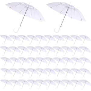 50 Pcs Wedding Clear Umbrella Bulk for Rain, Large Windproof Stick Umbrellas with White J-Hook Handle for Guests, Wedding Bride Groom Photography, Prom, Graduation, Golf, Parties, Transparent Umbrella