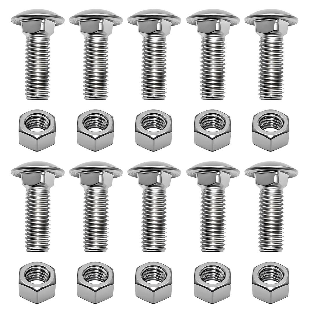 1/2-13 x 1-1/2" Stainless Steel Bumper Bolt, Flat Washers 304 Stainless Steel 18-8 Full Thread,Compatible with General Motors Chevrolet Buick Oldsmobile Pontiac Cadillac GMC Trucks,Silver 10 Sets