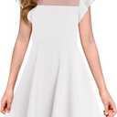 Haloumoning Girls Dress Summer Ruffle Sleeve Mesh A Line Casual Party Dresses with Pockets for Kids 4-14 Years (9-10 Years, White)