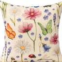 All Smiles 16 x 16 Throw Pillow Covers Outdoor Spring Summer Garden Flowers Farmhouse Outside Furniture Bench Decorative Swing Cushion Set of 4 for Patio Sofa Couch Chair