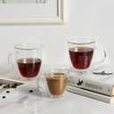 CNGLASS Large Glass Coffee Mugs 12oz,Double Walled Insulated Cappuccino Mug with Handle,Set of 4