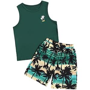 Floerns Boys Boho Sleeveless Tank Top Tropical Print Shorts Set 2 Piece Outfit  8Y