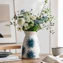Hjn White Flower Vase- Ceramic Vase for Decor, White vase for Flowers, Modern Vases for Living Room/Home Decor Accents/Entryway/Mantel/Bookshel-Teal, 7inch