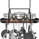 Hanging Pot Rack,32-Inch Ceiling Pot Rack for Kitchen,Space-Saving Pot Hanger with 16 Detachable S Hooks,Sturdy Metal Frame,Industrial Style,for Pot, Pan Storage,Space-Saving