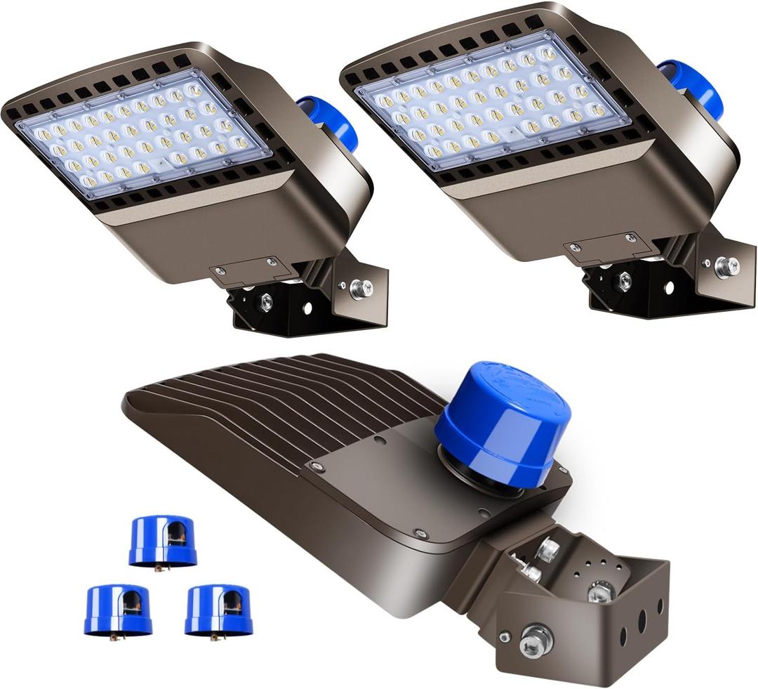 22500lm LED Parking lot Light Trunnion Dusk to Dawn 150W LED FloodLights Outdoor Wall Mount Security Commercial 85-277V IP65 Waterproof 5500K Shoebox Barn Light for Yard,Street 3 Pack
