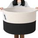 65L Large Blanket Basket,Woven Rope Laundry Basket Hamper with Handles,Decorative Nursery Basket Storage Bin for Toys, Pillows , Clothes Organizer, Living Room, Bedroom, Bathroom, White&Black
