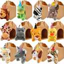 12 Set Adopt Jungle Party Favors with 12 Mini Plush Jungle Stuffed Animal Toys 12 Birthday Hats and 12 Kraft Paper Boxes for Birthday Adopt Theme Party Favors