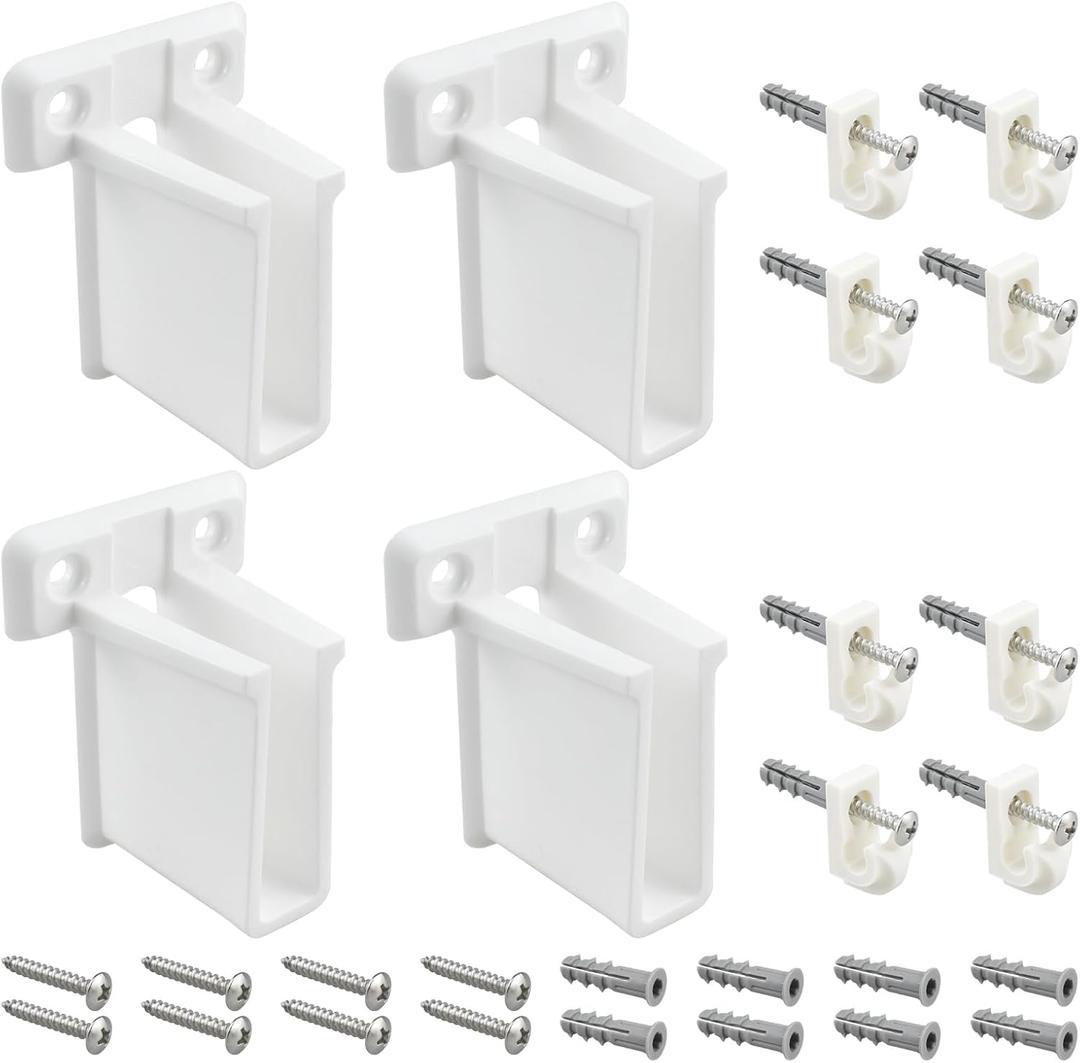 Wire Shelf End Bracket and White Down Wall Clips Kits, 4 Pcs White Plastic Closet Shelves Brackets and 8 Pcs Wire Shelf Loop Clip for Shelves Closet (Fasteners Included)