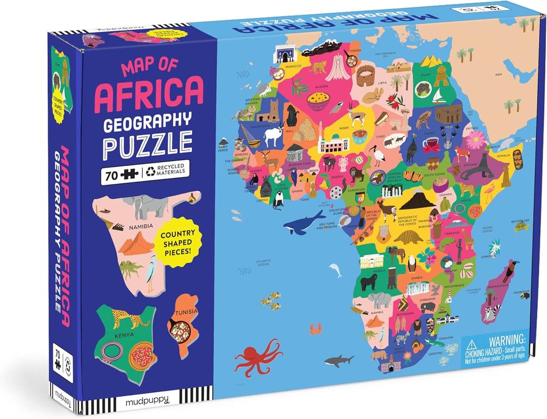 Mudpuppy Map of Africa  70 Piece Geography Puzzle with Country-Shaped Pieces and Iconic Landscapes Cultural Items and More