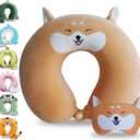 Cute Travel Pillow with Sleep Eye Mask Cartoon Headrest & Neck Pillow for Kids Boys & Girls, Teens, Travel Accessories for Airplane, Car, Recline, Home Use Memory Foam Flight - Cute Yellow Corgi