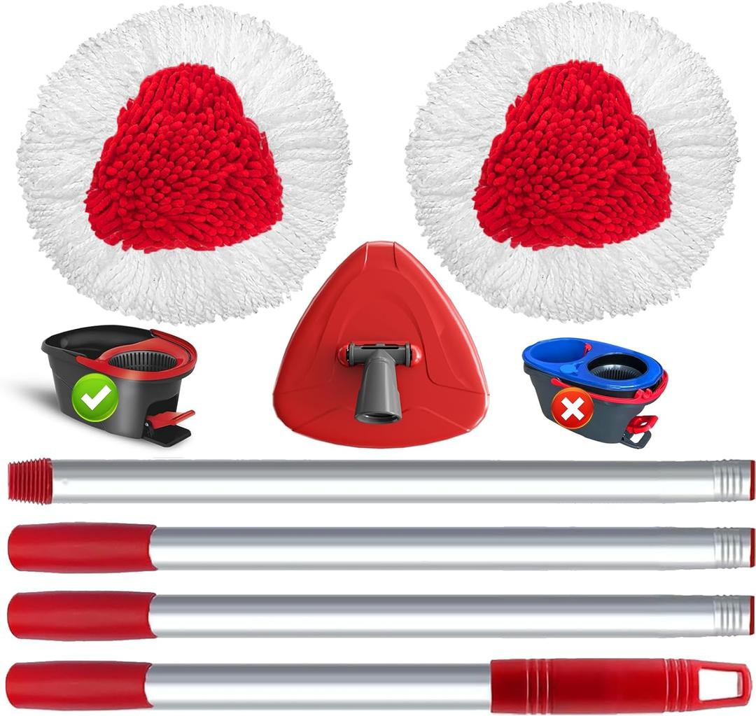 2 Pack Spin Mop Replacement Head for O Cedar EasyWring 1 Tank,Chenille Mop Replace Refill with 30-58 in Handle and 1 Base,Multi-Surface Cleaning for Floors,Cars,RVs