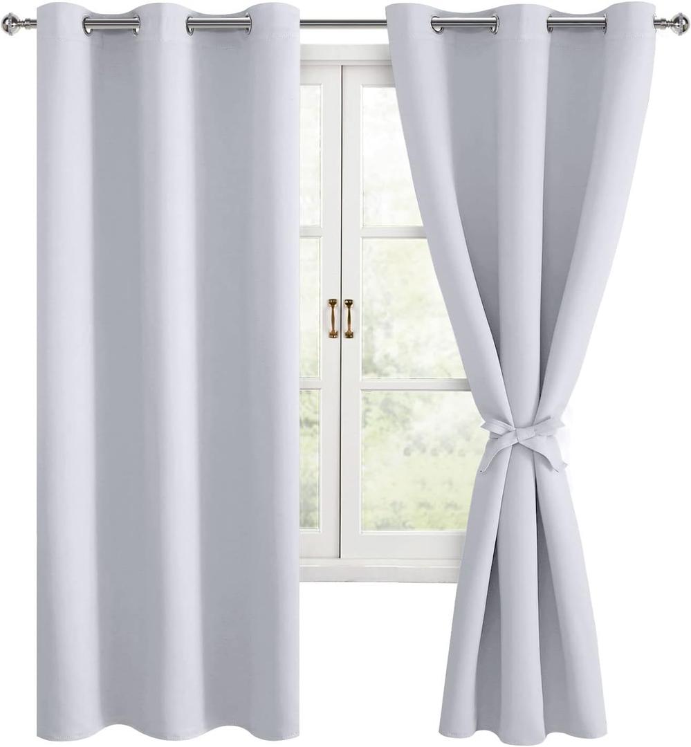 Hiasan Room Darkening Window Curtains for Bedroom, Thermal Insulated, Energy Saving Blackout Curtains, Set of 2 Panels, Sewn with Tiebacks, Grommet Top (Greyish White, Width 42 Inch x Length 63 Inch)