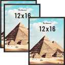 Fun Memories 12x16 Poster Frame for Photo, Posters & Art Prints, Horizontal or Vertical Wall Mounting Scratch-Proof Wall Gallery Photo Frame (Black, 3 Pack)