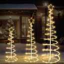 3 Packs Christmas Spiral Tree with Lights, 3/4/5 FT Lighted Xmas Collapsible Tree with Metal Stakes for Indoor & Outdoor, Yard, Porch, Garden Holiday Decor (Warm White, 3-4-5 FT)