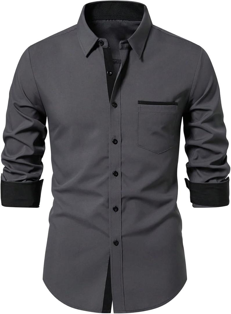 OYOANGLE Men's Long Sleeve Dress Shirts Regular Fit Business Casual Button Down Shirt with Pockets (XL)