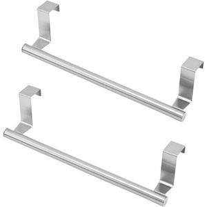 Over The Cabinet Towel Holder - 2 Pack Stainless Steel Door Mount Towel Bar, No Drill Hanger for Kitchen Cabinet & Pantry Organization
