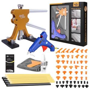 Super PDR 74PCS Car Dent Repair Kit, Small Dent Puller Kit, Adjustable Metal Dent Remover Tools with 58PCS High Viscosity Pull Tabs for Auto Body Large & Small Dents, Door Ding, Hail Damage