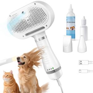 Cat Steam Brush with 600W High-Power Pet Dryer, Pet Spray Hair Removal Comb, 5 in 1 Cat & Dog Brush for Shedding, Includes Shampoo(Wired) (White)