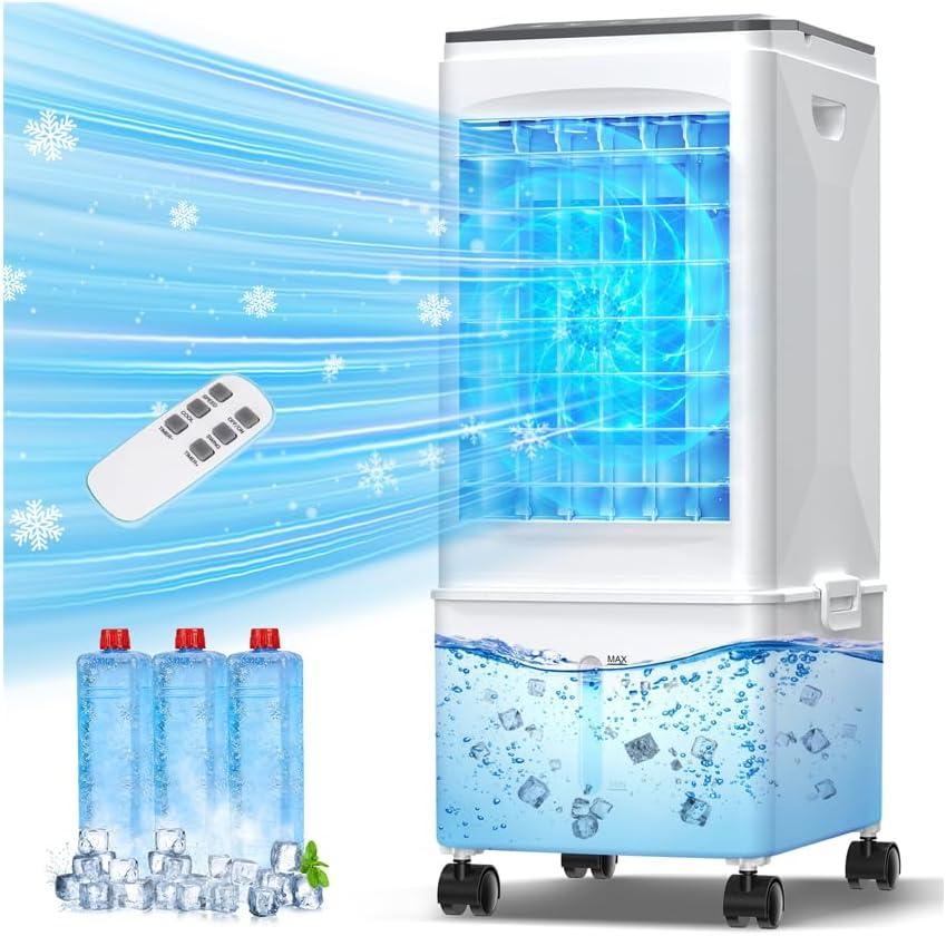 Portable Air Conditioners, 2.5 Gal Evaporative Cooling Fans that Blow Cold Air, 3 Speed Portable AC Unit, Quiet Swamp Cooler w/Timer & Remote, Windowless Air Conditioner for Bedroom Office Garage