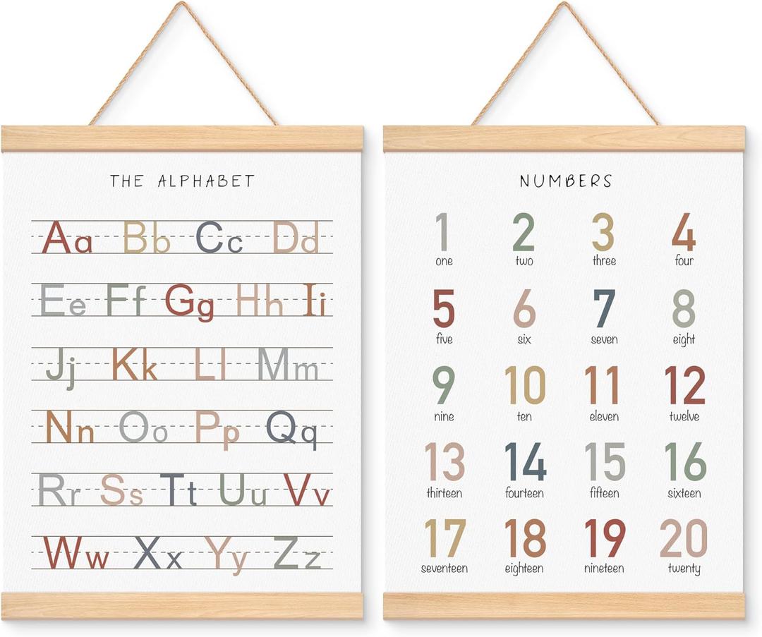 EliteSign Educational Preschool Learning Posters, Alphabet Numbers Posters for Toddlers, ABC Banner Wall Hanging Posters Decor for Classroom Playroom Nursery Kids Room, 12x17 Inch Set of 2