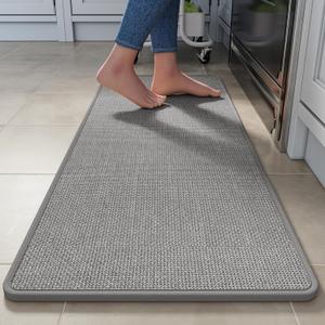 Kitchen Rugs Mat Non Slip Washable, Linen-Look 0.3" Thick Soft Cushioned Absorbent Kitchen Mats for Floor, Mild Anti-Fatigue Runner Rug Sink Mat Laundry Standing Mats, Easy Clean, Gray 17"x47"