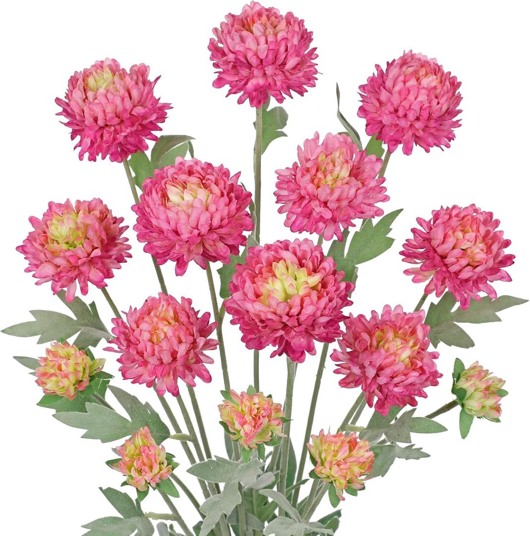 Briful 5PCS Artificial Chrysanthemum Flowers - 27.5'' Tall Faux Mums Floral Stems Pink Silk Chrysanthemums for Home Wedding Party Bouquet Arrangement Vase Centerpiece Dcor