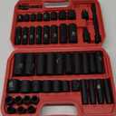 LLNDEI 3/8" Drive Impact Socket Set SAE and Metric (5/16"- 3/4", 8-22mm) 48pcs, CR-V Steel, 6 Point Sockets, Extension Bar (3-in, 6-in), 1/2"F to 3/8"M Reducer Universal Joint