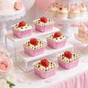 NPLUX 50 Pcs Mini Cake Pans with Lids and Spoons Aluminum Foil Mini Square Baking Cups with Lids Disposable Ramekins Cake Pans Dessert Cups for Wedding Mothers Day Gifts Party Favors(Pink,5oz)