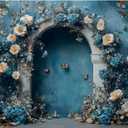 YongFoto Vintage Blue Wall Floral Archway Backdrop 10x8ft Flowers Butterfly Photography Background Birthday Bridal Baby Shower Wedding Party Banner Decor Portraits Photoshoot Wallpaper Photo Booth (10ftx8ft)