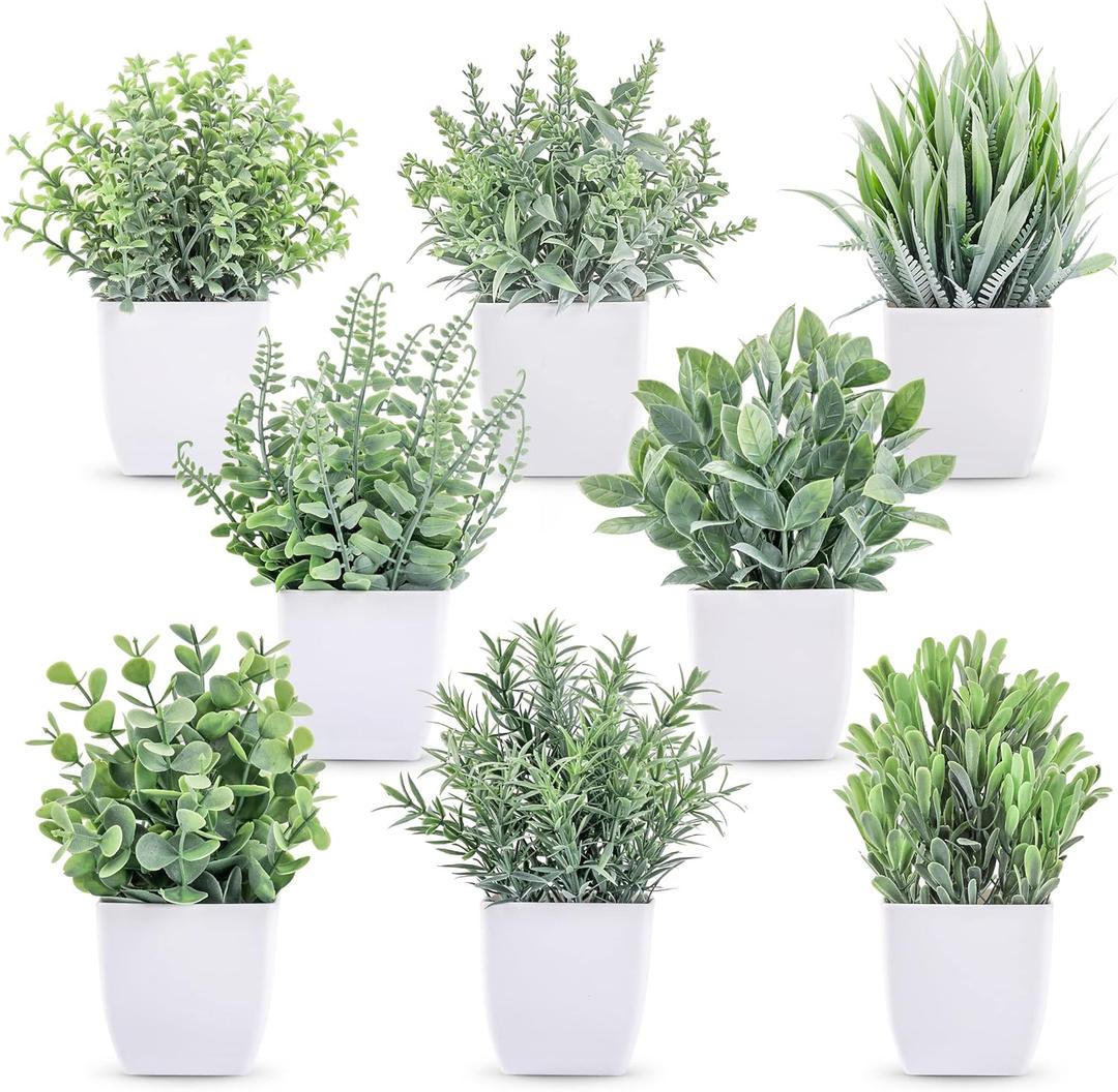 Der Rose 8 Pack Fake Plants Small Artificial Faux Potted Plants for Home Office Farmhouse Bathroom Bedroom Decor Indoor (Grey)